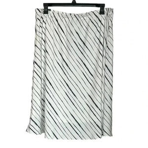 Banana Republic Satin Off White/Navy Midi Skirt  sz XL